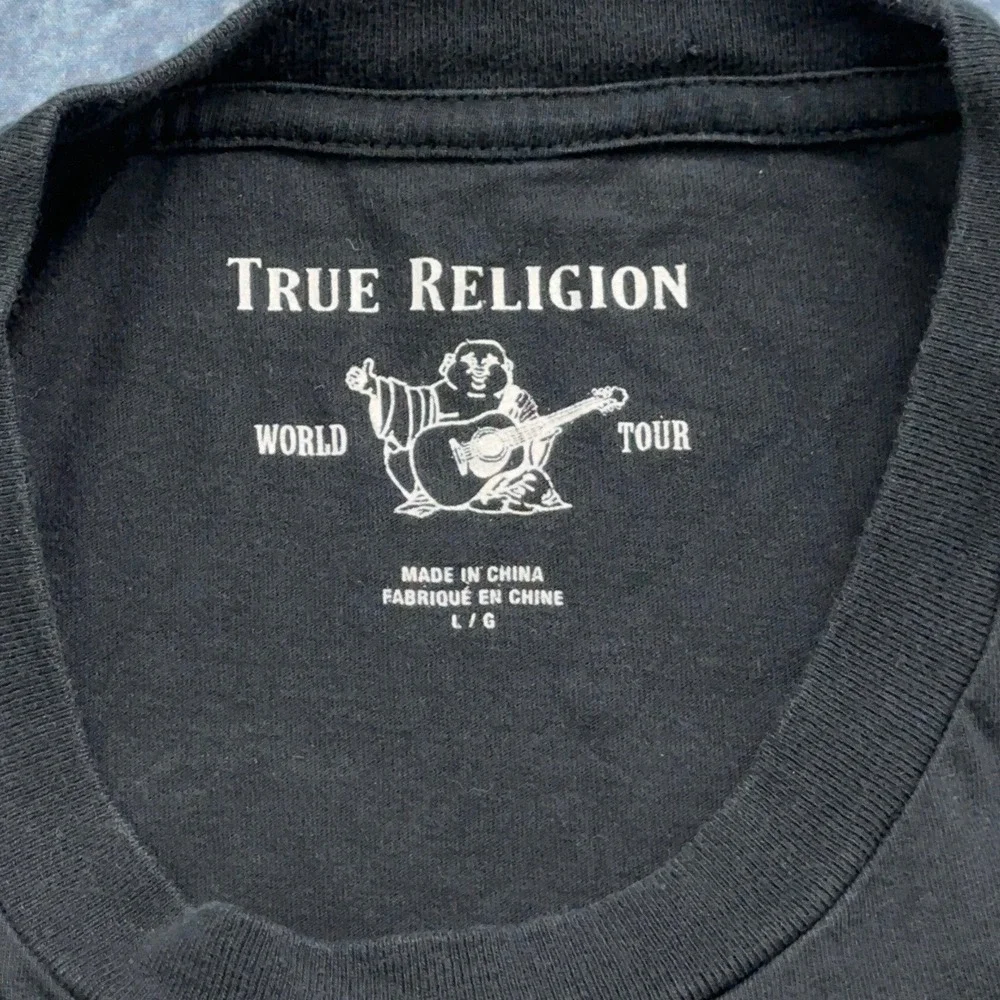 True Religion Mens World Tour Graphic T-Shirt Black White Horseshoe Large